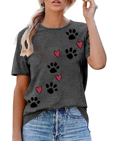 Dog Mama Tshirts Dog Mom Shirts for Women Cute Sunflower Pet Paw Graphic Tees Grey $9.68 T-Shirts