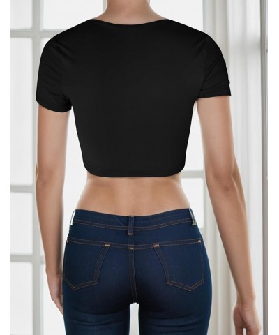 Women's Square Neck Short Sleeve Crop Tops Y2k Basic Cropped Slim Fit T Shirts Going Out Solid Color Tops Black $10.59 T-Shirts