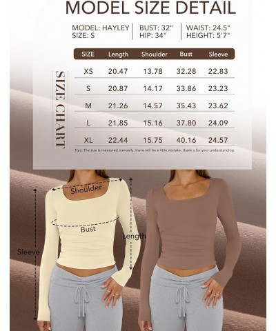 Womens Long Sleeve Shirts Crop Tops Basic Double Layering Tight Slim Fit Y2K T Shirts Winter Clothes 2024 Gray $10.79 T-Shirts