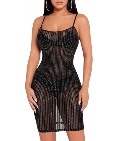 Women's Rhinestone Mesh Fishnet Bodycon Club Dress See Through Beach Swimwear Bikini Cover Up A5 Black 05 $22.25 Dresses