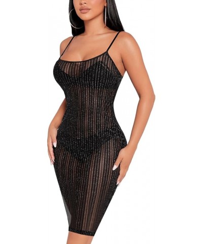 Women's Rhinestone Mesh Fishnet Bodycon Club Dress See Through Beach Swimwear Bikini Cover Up A5 Black 05 $22.25 Dresses