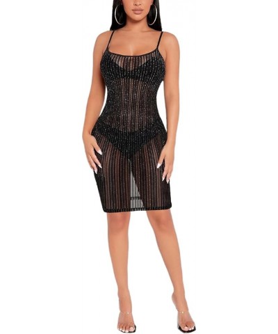 Women's Rhinestone Mesh Fishnet Bodycon Club Dress See Through Beach Swimwear Bikini Cover Up A5 Black 05 $22.25 Dresses