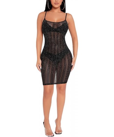 Women's Rhinestone Mesh Fishnet Bodycon Club Dress See Through Beach Swimwear Bikini Cover Up A5 Black 05 $22.25 Dresses