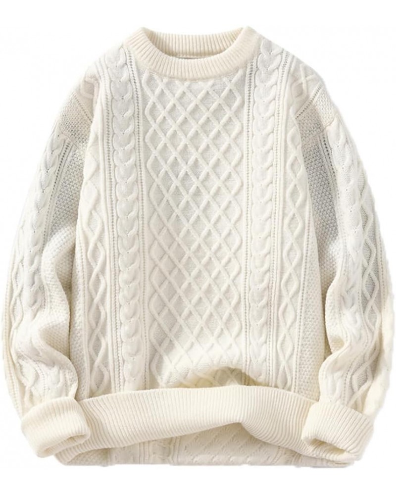 Cable Knit Sweater Women Vintage Chunky Cream Sweater Men Woven Crewneck Knitted Pullover White 1526-beige $34.79 Sweaters