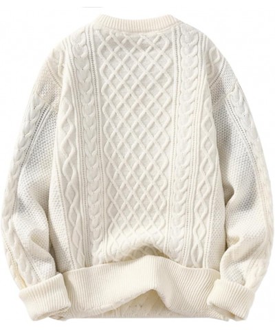 Cable Knit Sweater Women Vintage Chunky Cream Sweater Men Woven Crewneck Knitted Pullover White 1526-beige $34.79 Sweaters