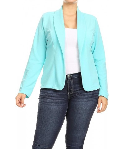 Women's Plus Size Casual Solid Basic Long Sleeve Blazer Cardigan Jacket/Made in USA Mbl00348 Aqua $15.37 Blazers