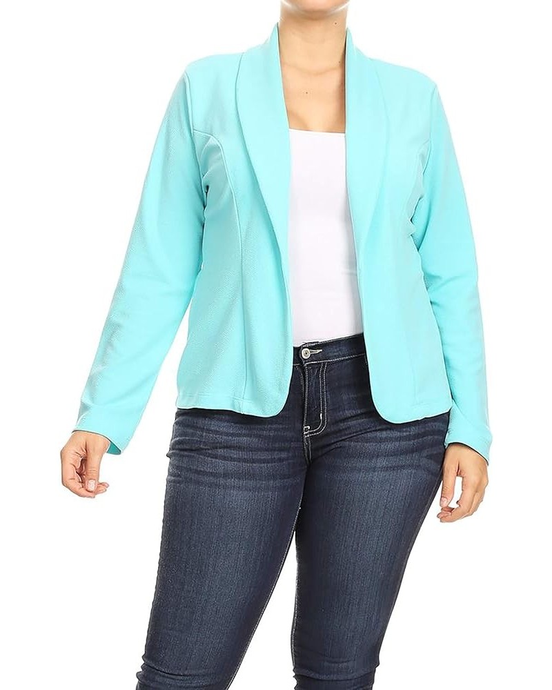 Women's Plus Size Casual Solid Basic Long Sleeve Blazer Cardigan Jacket/Made in USA Mbl00348 Aqua $15.37 Blazers