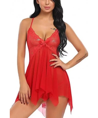 Lingerie for Women V Neck Nightwear Boudoir Outfits Sleepwear Mini Teddy Set Red $7.83 Sleep & Lounge