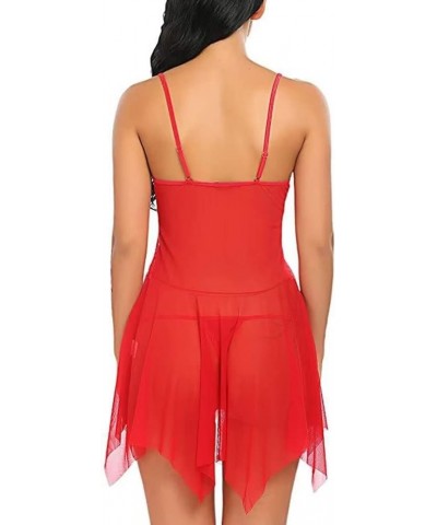 Lingerie for Women V Neck Nightwear Boudoir Outfits Sleepwear Mini Teddy Set Red $7.83 Sleep & Lounge