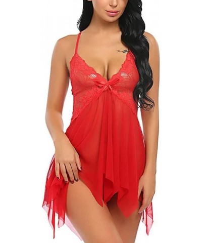 Lingerie for Women V Neck Nightwear Boudoir Outfits Sleepwear Mini Teddy Set Red $7.83 Sleep & Lounge