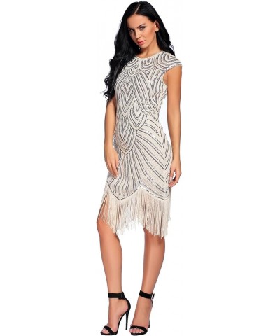 Women's 1920s Flapper Dress Sequin Beaded V Neck Tassels Hem Great Gatsby Cocktail Dress Beige a $18.45 Dresses