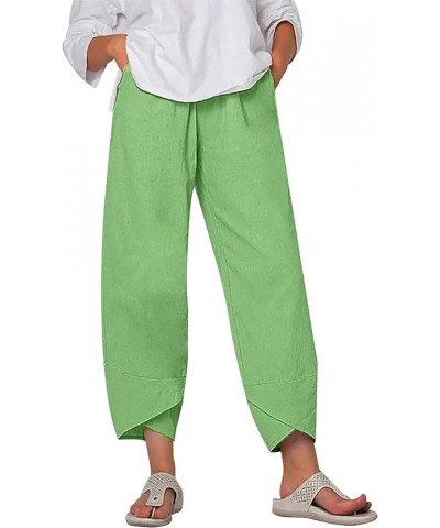 Womens Linen Wide Leg Pants Elastic High Waist Palazzo Pants Business Casual Loose Trousers with Pocket A23 Green-01 $15.68 P...