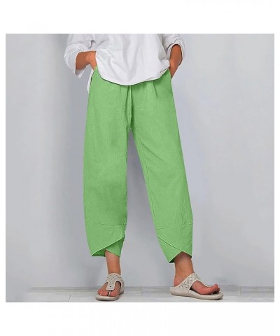 Womens Linen Wide Leg Pants Elastic High Waist Palazzo Pants Business Casual Loose Trousers with Pocket A23 Green-01 $15.68 P...