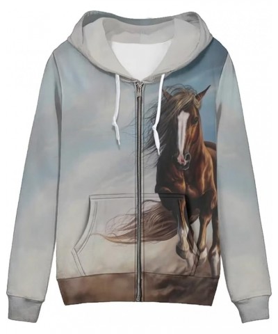 Women Y2K Hoodie Zip Up Sweatshirt Vintage Jackets Hooded Cardigan Wild Horse $19.45 Hoodies & Sweatshirts