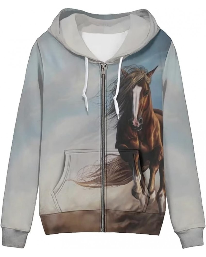 Women Y2K Hoodie Zip Up Sweatshirt Vintage Jackets Hooded Cardigan Wild Horse $19.45 Hoodies & Sweatshirts