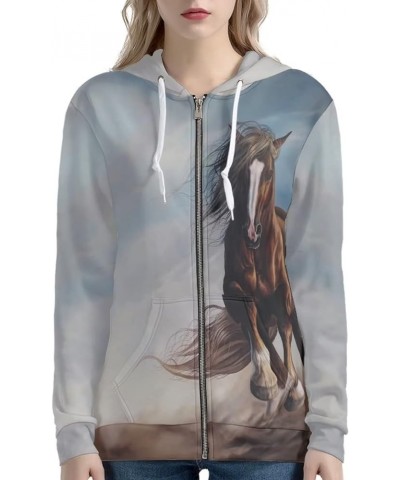 Women Y2K Hoodie Zip Up Sweatshirt Vintage Jackets Hooded Cardigan Wild Horse $19.45 Hoodies & Sweatshirts