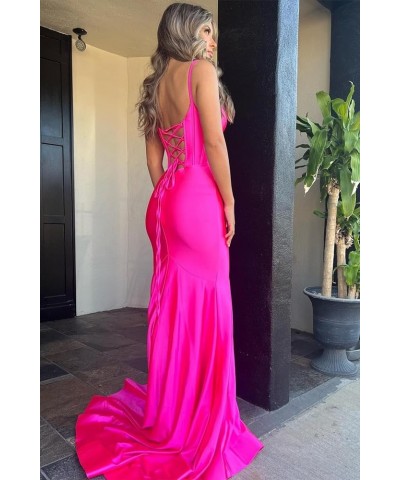 Satin Prom Dresses Long 2024 Sexy Side Slit Evening Gowns Mermaid Spaghetti Straps Formal Party Dresses Olive Green $34.02 Dr...