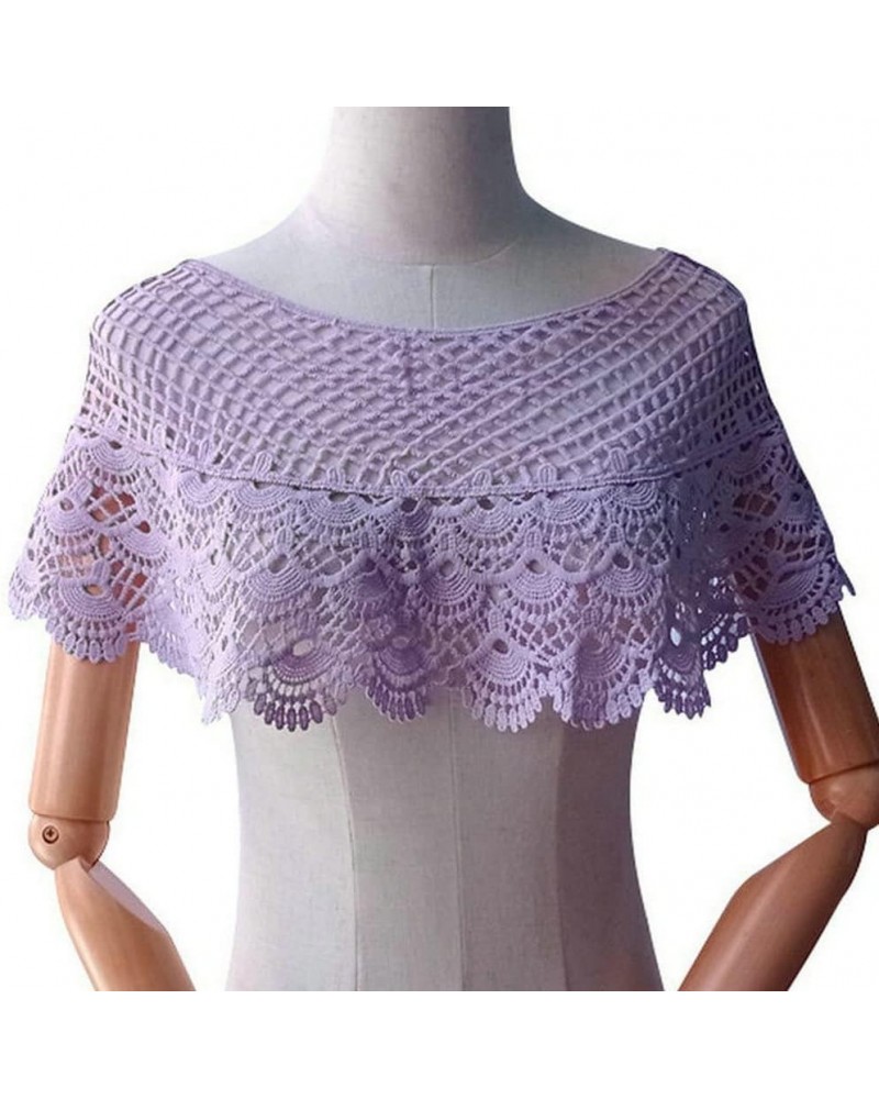 1 Pcs Embroidered Lace Hollow Shawl Embroidered Collar Short Style Small Shoulder Clothing Blouse Thin Style (Lilac Colour) L...