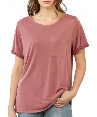 Women's Cupro Modal Basic Casual Rolled Short Sleeve Scoop Neck Tunic T-Shirts 1020 / Terracota $9.23 Tops