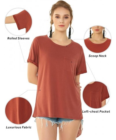 Women's Cupro Modal Basic Casual Rolled Short Sleeve Scoop Neck Tunic T-Shirts 1020 / Terracota $9.23 Tops