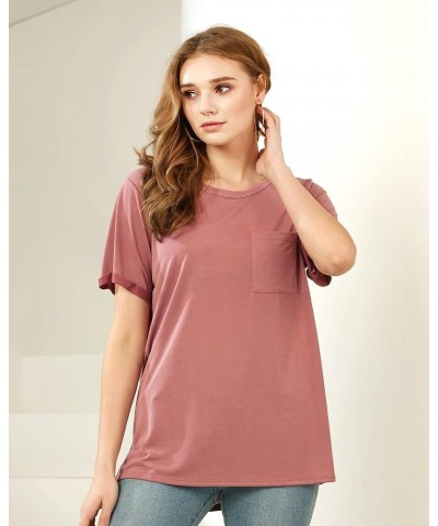 Women's Cupro Modal Basic Casual Rolled Short Sleeve Scoop Neck Tunic T-Shirts 1020 / Terracota $9.23 Tops