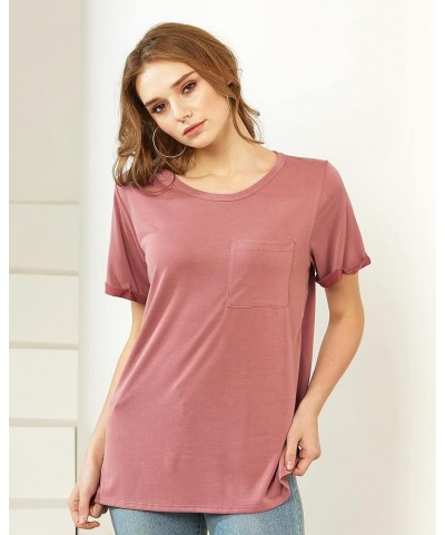 Women's Cupro Modal Basic Casual Rolled Short Sleeve Scoop Neck Tunic T-Shirts 1020 / Terracota $9.23 Tops