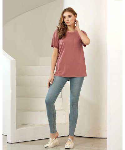 Women's Cupro Modal Basic Casual Rolled Short Sleeve Scoop Neck Tunic T-Shirts 1020 / Terracota $9.23 Tops