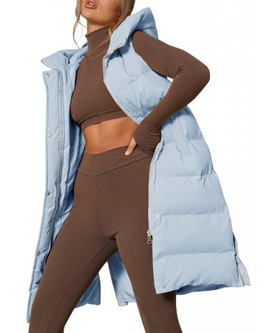 Womens Down Vest with Stand Collar Thick Hooded Sleeveless Long Coats Jacket Blue $32.68 Jackets