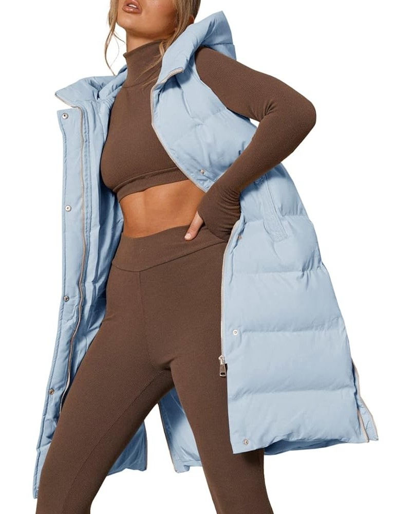 Womens Down Vest with Stand Collar Thick Hooded Sleeveless Long Coats Jacket Blue $32.68 Jackets