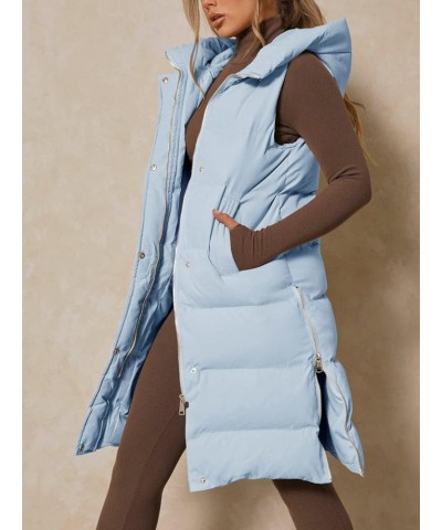 Womens Down Vest with Stand Collar Thick Hooded Sleeveless Long Coats Jacket Blue $32.68 Jackets