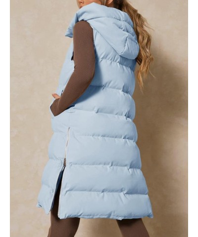 Womens Down Vest with Stand Collar Thick Hooded Sleeveless Long Coats Jacket Blue $32.68 Jackets