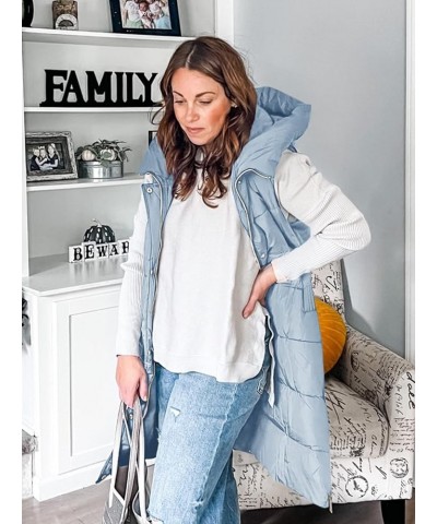 Womens Down Vest with Stand Collar Thick Hooded Sleeveless Long Coats Jacket Blue $32.68 Jackets