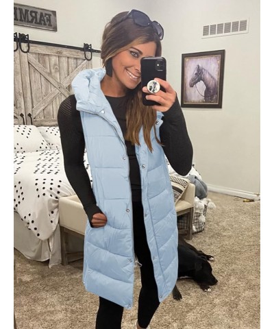 Womens Down Vest with Stand Collar Thick Hooded Sleeveless Long Coats Jacket Blue $32.68 Jackets