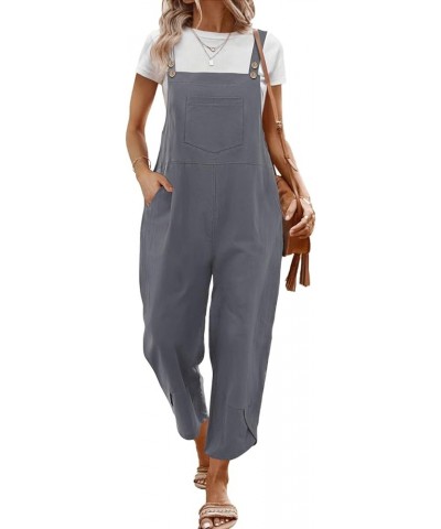 Women Cotton Overalls Casual Loose Adjustable Straps Bib Pants Tulip Wide Leg Jumpsuits with Pockets PZJ Gray $20.39 Overalls