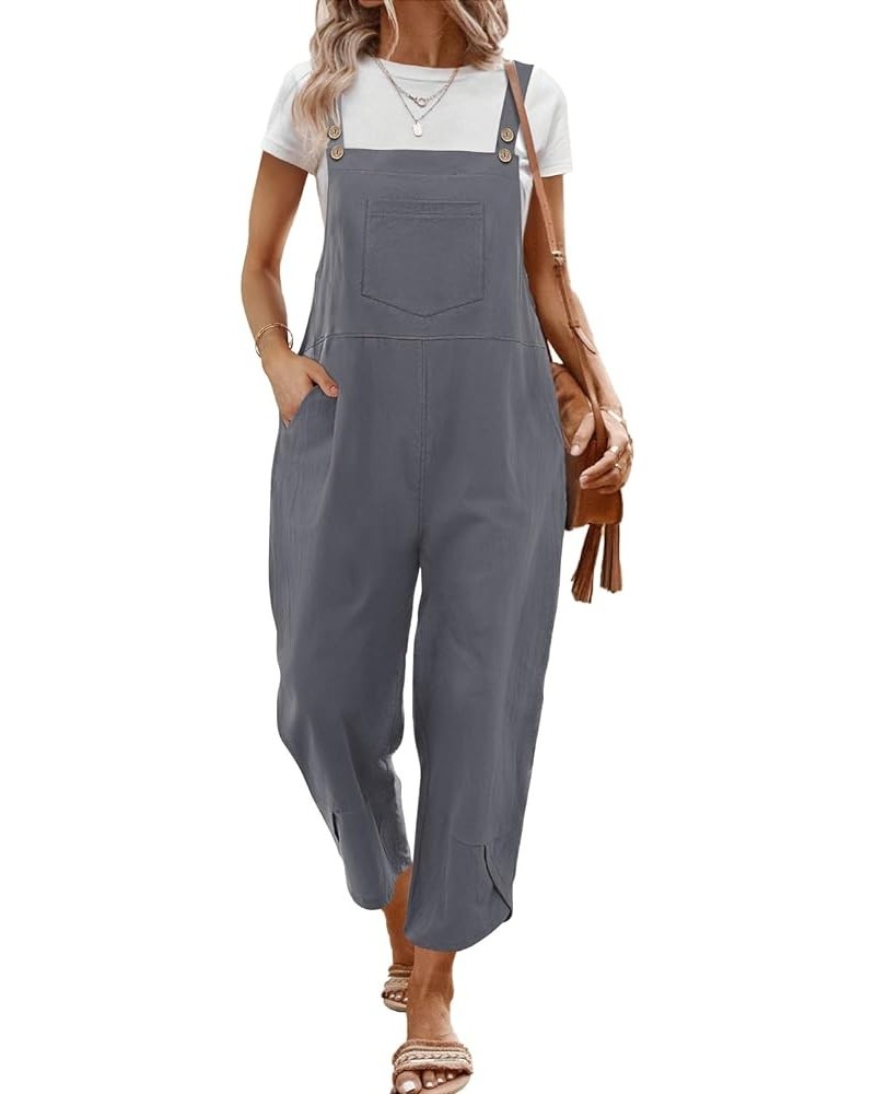 Women Cotton Overalls Casual Loose Adjustable Straps Bib Pants Tulip Wide Leg Jumpsuits with Pockets PZJ Gray $20.39 Overalls