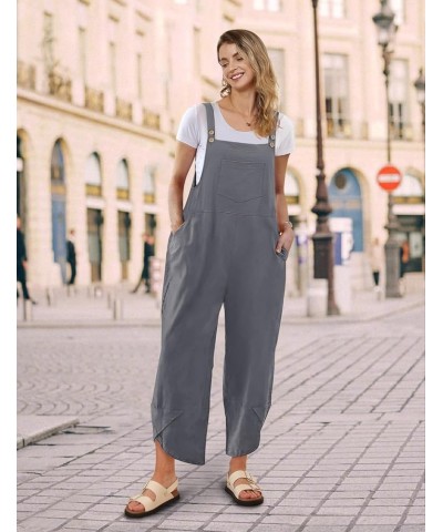 Women Cotton Overalls Casual Loose Adjustable Straps Bib Pants Tulip Wide Leg Jumpsuits with Pockets PZJ Gray $20.39 Overalls