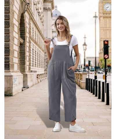 Women Cotton Overalls Casual Loose Adjustable Straps Bib Pants Tulip Wide Leg Jumpsuits with Pockets PZJ Gray $20.39 Overalls