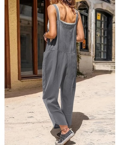 Women Cotton Overalls Casual Loose Adjustable Straps Bib Pants Tulip Wide Leg Jumpsuits with Pockets PZJ Gray $20.39 Overalls