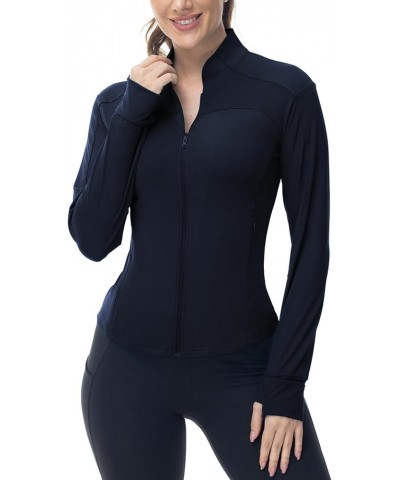 Women's Workout Athletic Jacket Lightweight Zip Up Yoga Slim Fit Tops with Pockets Navy $17.91 Jackets