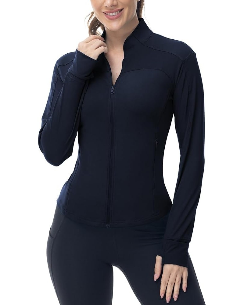 Women's Workout Athletic Jacket Lightweight Zip Up Yoga Slim Fit Tops with Pockets Navy $17.91 Jackets