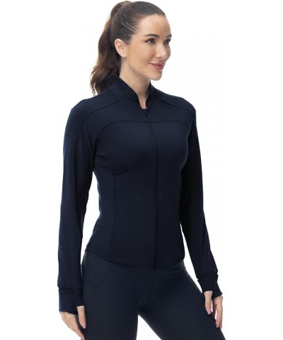 Women's Workout Athletic Jacket Lightweight Zip Up Yoga Slim Fit Tops with Pockets Navy $17.91 Jackets