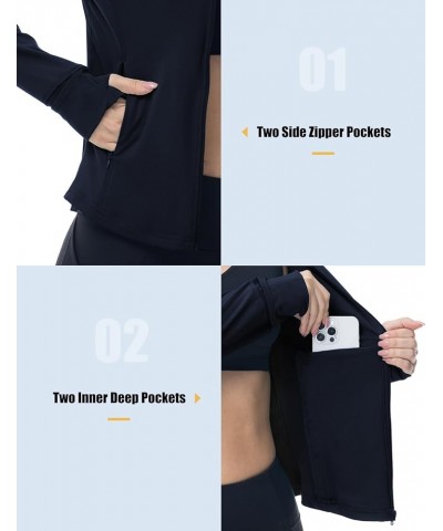 Women's Workout Athletic Jacket Lightweight Zip Up Yoga Slim Fit Tops with Pockets Navy $17.91 Jackets