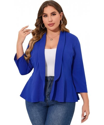 Women Plus Size Casual Blazer Open Front Long Sleeve Work Office Cardigan Jackets Jewel Blue $22.78 Blazers