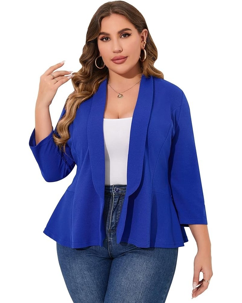 Women Plus Size Casual Blazer Open Front Long Sleeve Work Office Cardigan Jackets Jewel Blue $22.78 Blazers