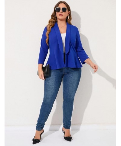 Women Plus Size Casual Blazer Open Front Long Sleeve Work Office Cardigan Jackets Jewel Blue $22.78 Blazers