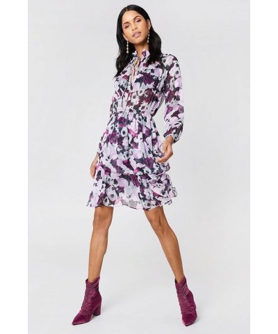 High Frill Neck Drawstring Waistline Long Sleeves with Buttoned Cuffs Dresses Light Purple $20.13 Dresses