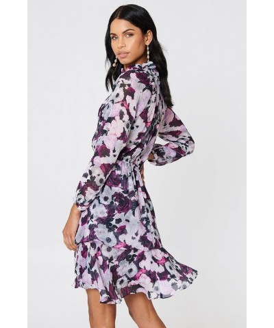 High Frill Neck Drawstring Waistline Long Sleeves with Buttoned Cuffs Dresses Light Purple $20.13 Dresses