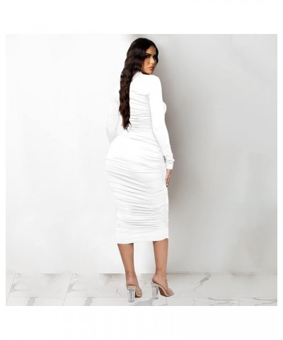 Women's Sexy Ruched Bodycon Dress Elegant Mock Neck Midi Dress Long Sleeve Party Pencil Dresses S XXL White $15.75 Dresses