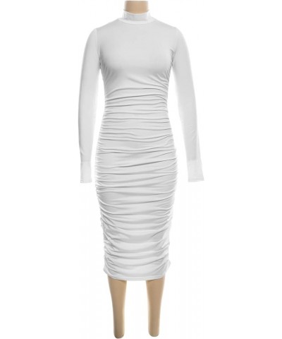 Women's Sexy Ruched Bodycon Dress Elegant Mock Neck Midi Dress Long Sleeve Party Pencil Dresses S XXL White $15.75 Dresses