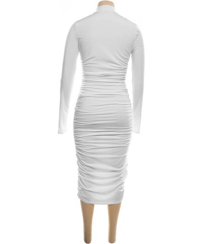 Women's Sexy Ruched Bodycon Dress Elegant Mock Neck Midi Dress Long Sleeve Party Pencil Dresses S XXL White $15.75 Dresses